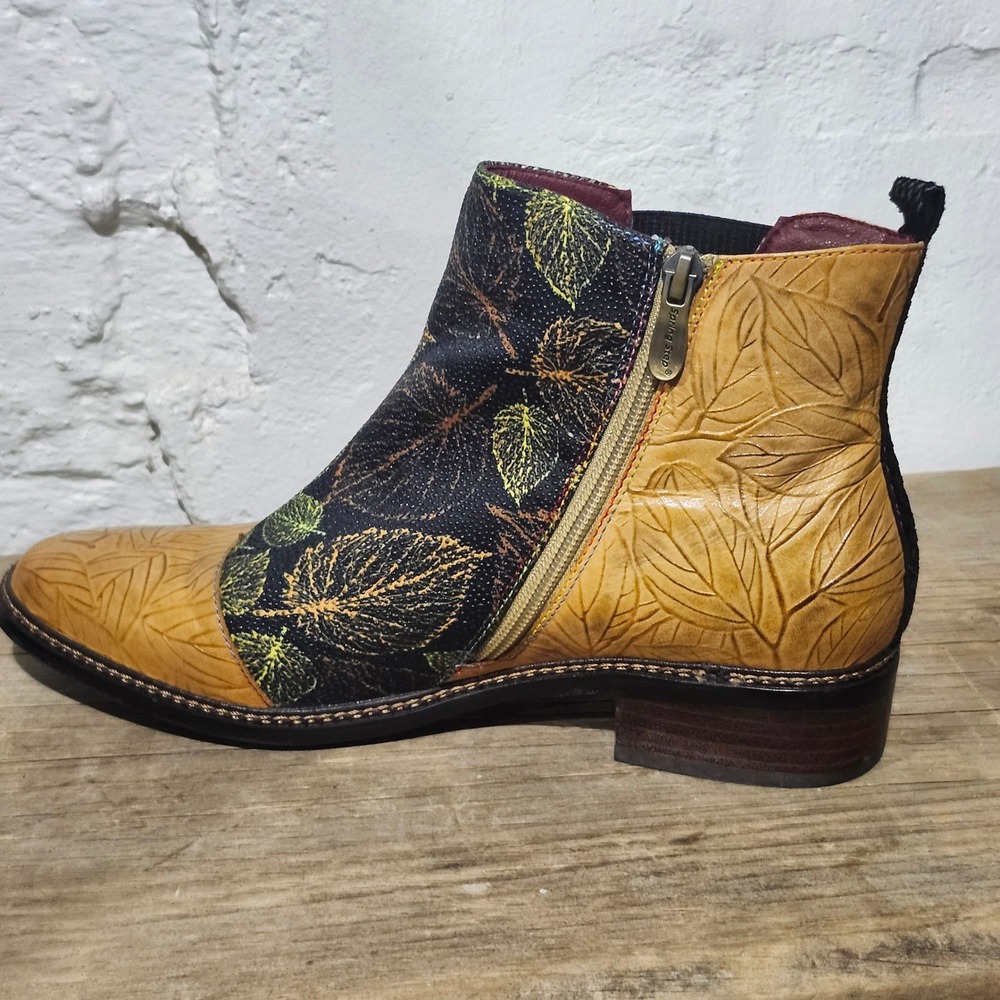 L'Artiste Spring Step Woodland Leather Leaf Ankle Boot Camel  Women 40 Art Boho - Picture 9 of 13
